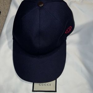 Gucci Authentic GG Baseball Hat in Navy Blue with Red Interlocking GG